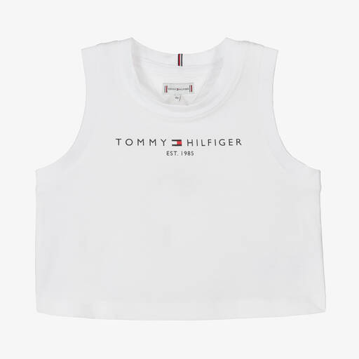 Tommy Hilfiger-Girls White Logo Cotton Vest Top | Childrensalon
