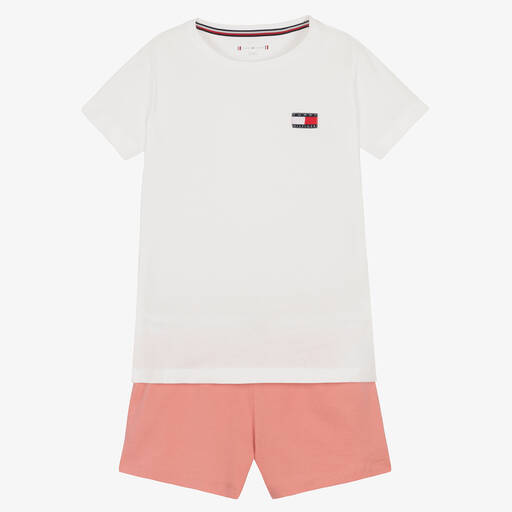 Tommy Hilfiger-Girls White & Pink Flag Pyjamas | Childrensalon