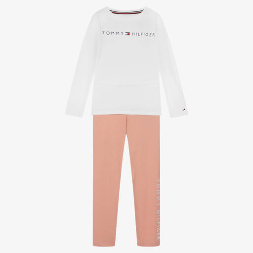 Tommy Hilfiger-Girls White & Pink Pyjamas | Childrensalon
