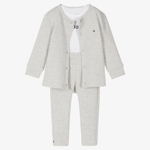 Tommy Hilfiger-Grey Cotton Baby Trouser Gift Set | Childrensalon