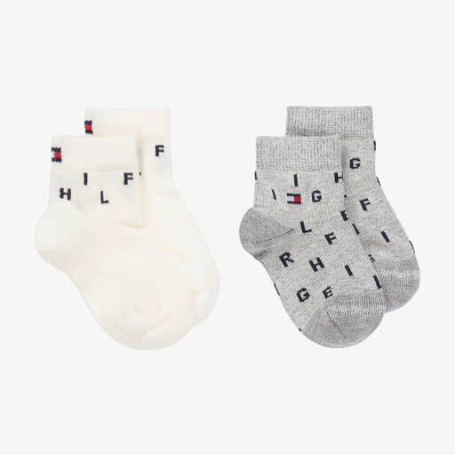 Tommy Hilfiger-Grey & Ivory Cotton Letter Socks (2 Pack) | Childrensalon