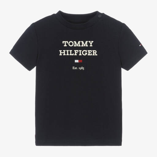 Tommy Hilfiger-Navy Blue Cotton Baby T-Shirt | Childrensalon