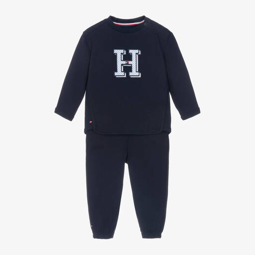 Tommy Hilfiger-Navy Blue Cotton Baby Trouser Set | Childrensalon