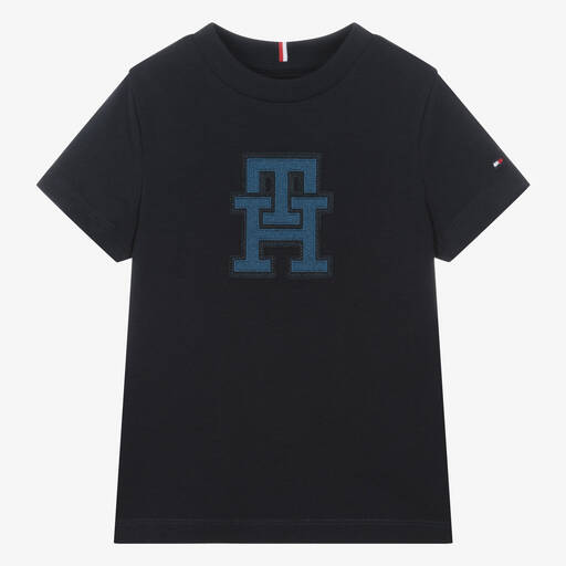 Tommy Hilfiger-Monogramm-Baumwoll-T-Shirt Navyblau | Childrensalon