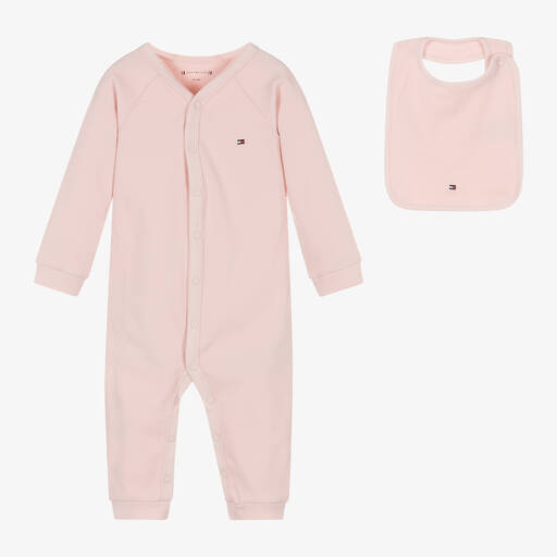 Tommy Hilfiger-Pink Cotton Babysuit & Bib Set | Childrensalon