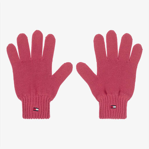 Tommy Hilfiger-Розовые хлопковые вязаные перчатки с флагом | Childrensalon