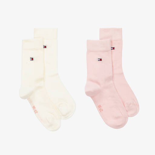 Tommy Hilfiger-Pink & Ivory Cotton Flag Socks (2 Pack) | Childrensalon