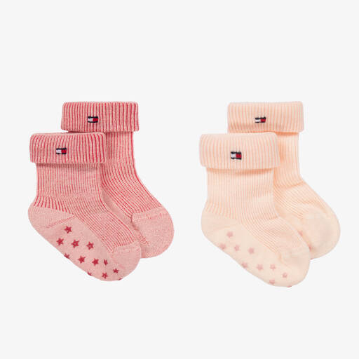 Tommy Hilfiger-Розовые хлопковые детские носки в рубчик (2пары) | Childrensalon