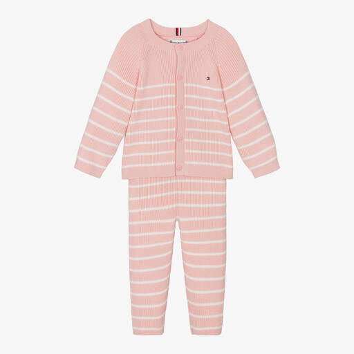 Tommy Hilfiger-Pink Stripe Cotton Baby Outfit Set | Childrensalon