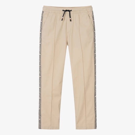 Tommy Hilfiger-Pantalon beige en coton à cordon ado | Childrensalon
