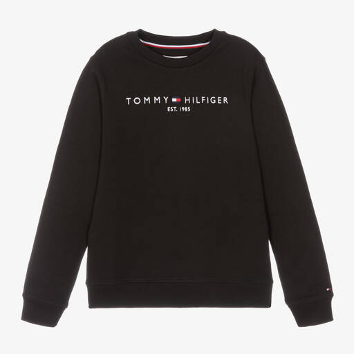 Tommy Hilfiger-Teen Boys Black Cotton Logo Sweatshirt | Childrensalon