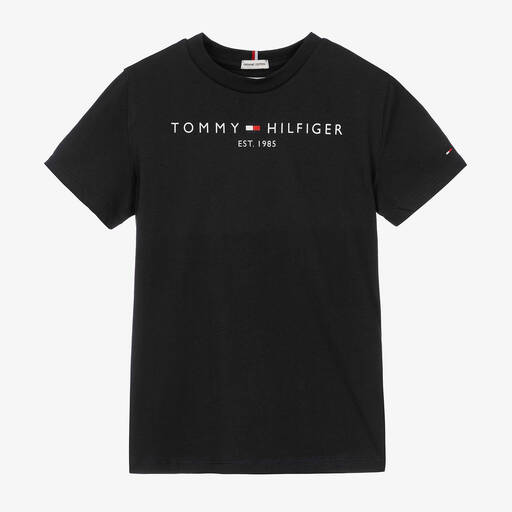 Tommy Hilfiger-Черная хлопковая футболка для мальчиков-подростков | Childrensalon