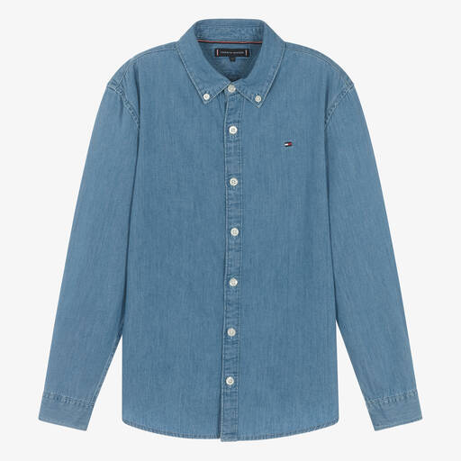 Tommy Hilfiger-قميص قطن شامبري لون أزرق للمراهقين | Childrensalon