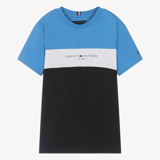 Tommy Hilfiger-Teen Boys Blue Cotton Colourblock T-Shirt | Childrensalon