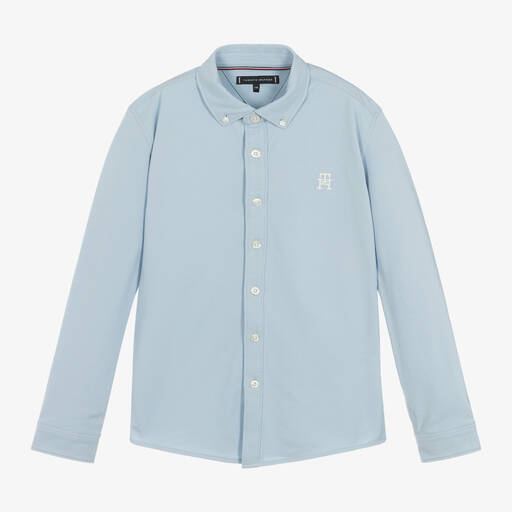 Tommy Hilfiger-Teen Boys Blue Cotton Piqué Shirt | Childrensalon