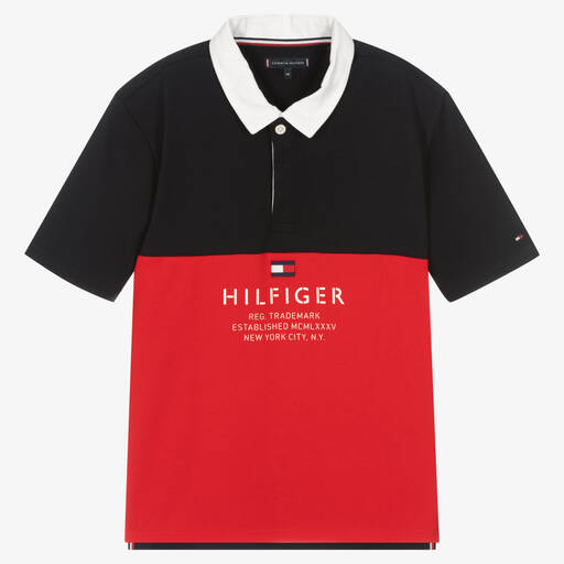 Tommy Hilfiger-Teen Boys Blue & Red Cotton Polo Shirt | Childrensalon