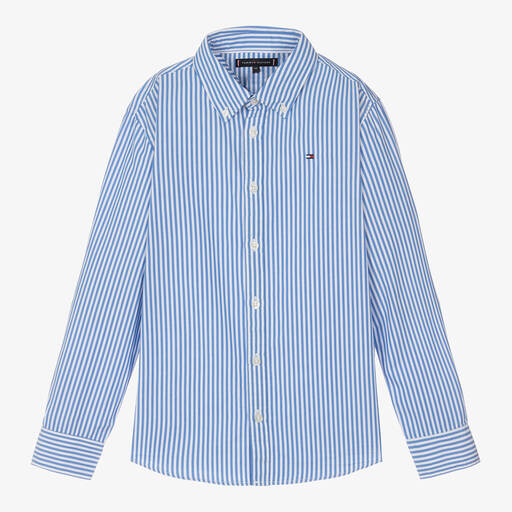 Tommy Hilfiger-Teen Boys Blue Stripe Cotton Shirt | Childrensalon