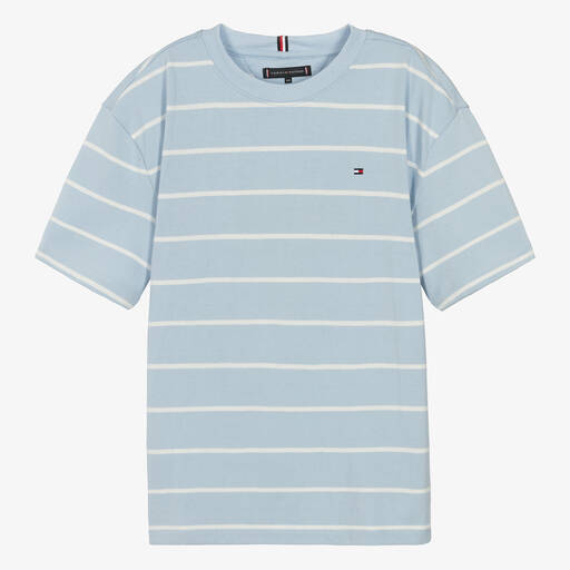 Tommy Hilfiger-Teen Boys Blue Stripe Cotton T-Shirt | Childrensalon