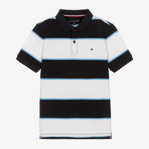 Tommy Hilfiger-Teen Boys Blue Striped Cotton Polo Shirt | Childrensalon