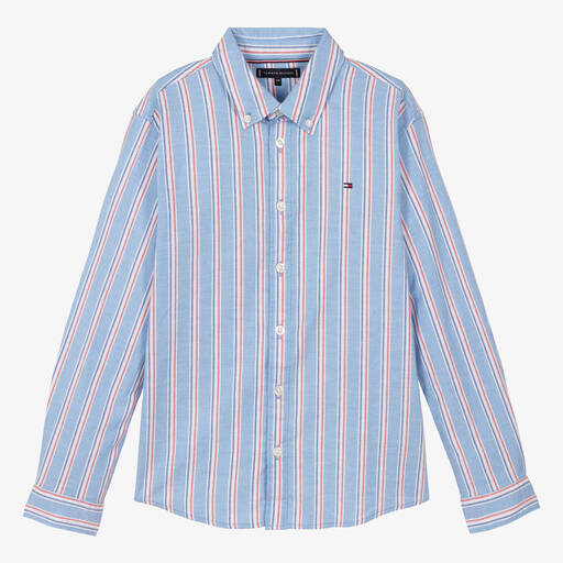 Tommy Hilfiger-Teen Boys Blue Striped Cotton Shirt | Childrensalon
