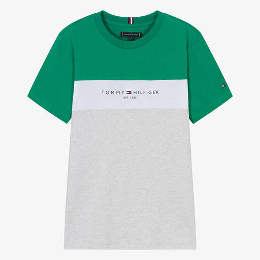 Tommy Hilfiger-Teen Boys Green Cotton Colourblock T-Shirt | Childrensalon