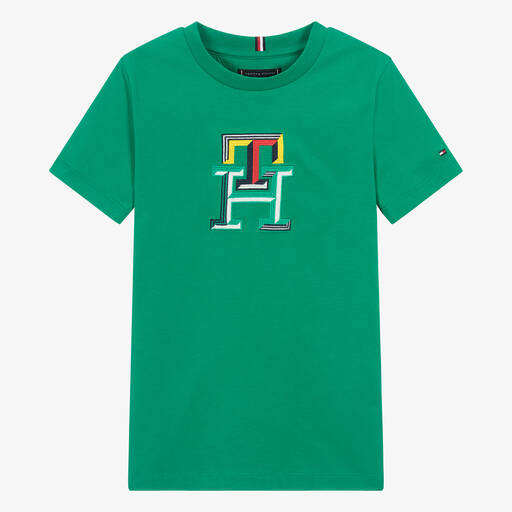 Tommy Hilfiger-Teen Boys Green Monogram Cotton T-Shirt | Childrensalon