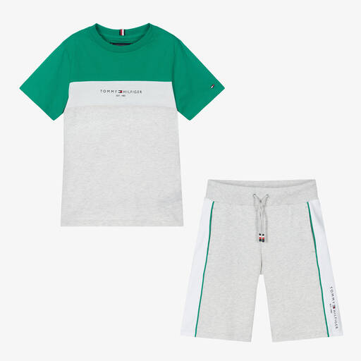 Tommy Hilfiger-Teen Boys Grey & Green Cotton Shorts Set | Childrensalon