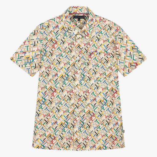 Tommy Hilfiger-قميص بطبعة مونوغرام قطن لون عاجي للمراهقين | Childrensalon