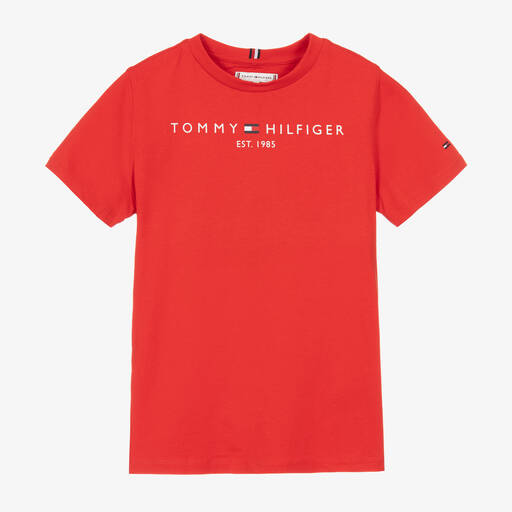 Tommy Hilfiger-Teen Boys Red Cotton Logo T-Shirt | Childrensalon