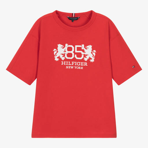 Tommy Hilfiger-T-shirt rouge en coton ado garçon | Childrensalon