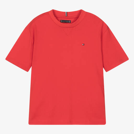 Tommy Hilfiger-Teen Boys Red Cotton T-Shirt | Childrensalon