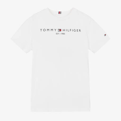 Tommy Hilfiger-Teen Boys White Cotton Logo T-Shirt | Childrensalon