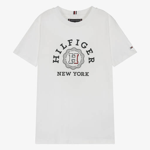 Tommy Hilfiger-Teen Boys White Cotton Monotype Logo T-Shirt | Childrensalon