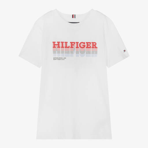 Tommy Hilfiger-Teen Boys White Cotton Monotype T-Shirt | Childrensalon