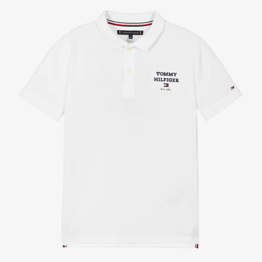 Tommy Hilfiger-Teen Boys White Cotton Polo Shirt | Childrensalon