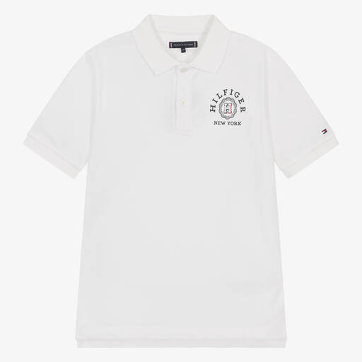 Tommy Hilfiger-Teen Boys White Cotton Polo Shirt | Childrensalon