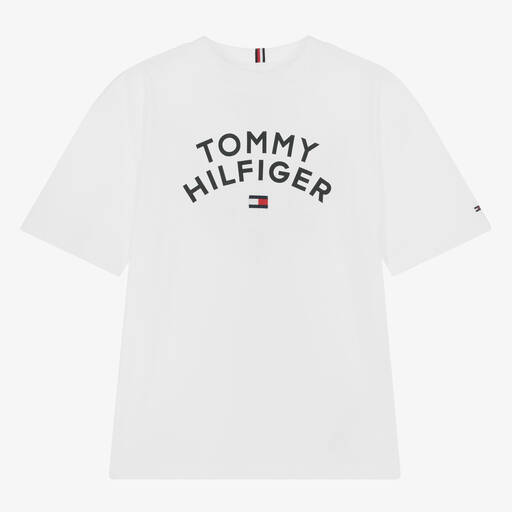 Tommy Hilfiger-تيشيرت تينز ولادي قطن جيرسي لون أبيض | Childrensalon