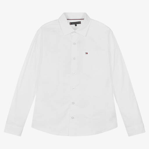 Tommy Hilfiger-Teen Boys White Monogram Cotton Shirt | Childrensalon
