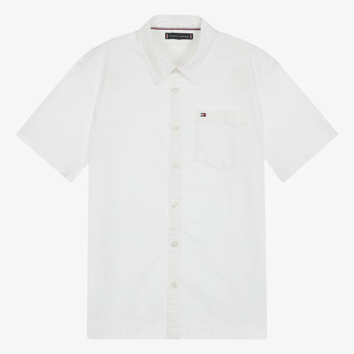 Tommy Hilfiger-Teen Boys White Oxford Cotton Shirt | Childrensalon