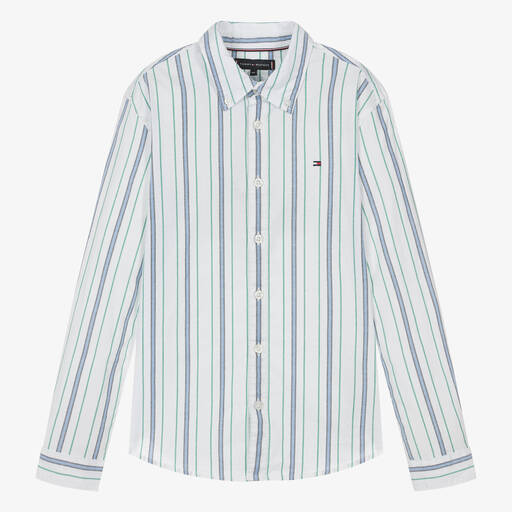 Tommy Hilfiger-Teen Boys White Striped Cotton Shirt | Childrensalon
