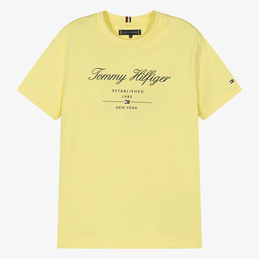 Tommy Hilfiger-Teen Boys Yellow Cotton Script T-Shirt | Childrensalon