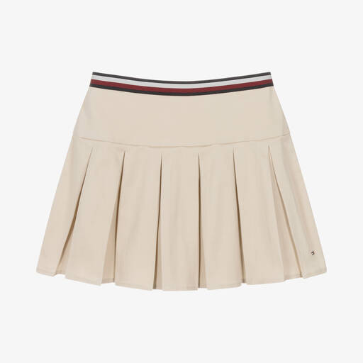 Tommy Hilfiger-Teen Girls Beige Pleated Cotton Skirt | Childrensalon