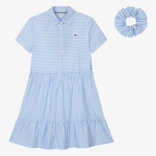 Tommy Hilfiger-Teen Girls Blue Cotton Stripe Shirt Dress | Childrensalon