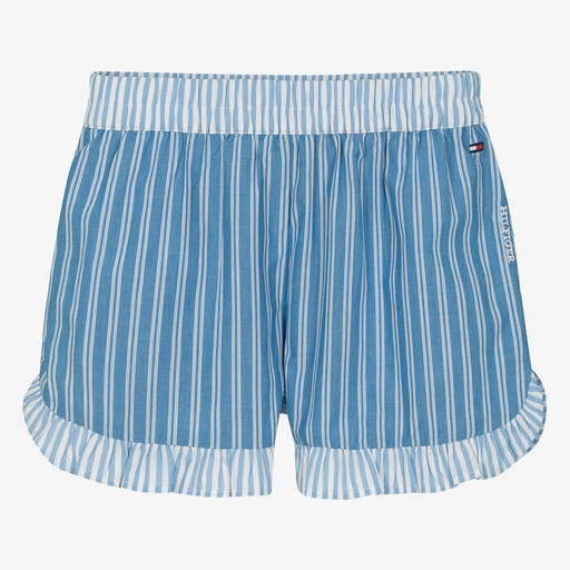 Tommy Hilfiger-Teen Girls Blue Striped Cotton Shorts | Childrensalon