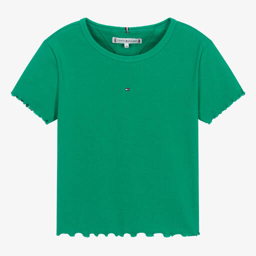Tommy Hilfiger-Teen Girls Green Ribbed Cotton T-Shirt | Childrensalon