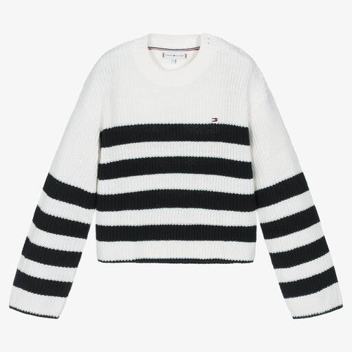 Tommy Hilfiger-Teen Girls Ivory & Blue Stripe Sweater | Childrensalon