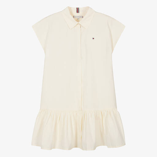 Tommy Hilfiger-Кремовое хлопковое платье-рубашка для девочек-подростков | Childrensalon