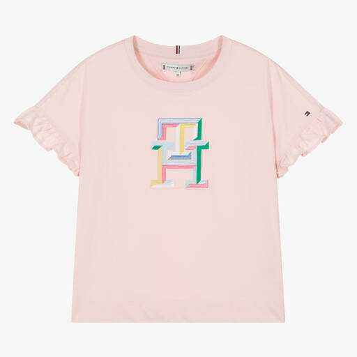 Tommy Hilfiger-Teen Girls Pink Cotton Monogram T-Shirt | Childrensalon