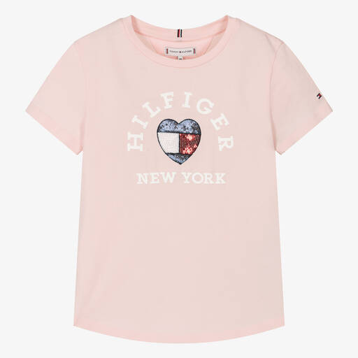 Tommy Hilfiger-Teen Girls Pink Cotton T-Shirt | Childrensalon