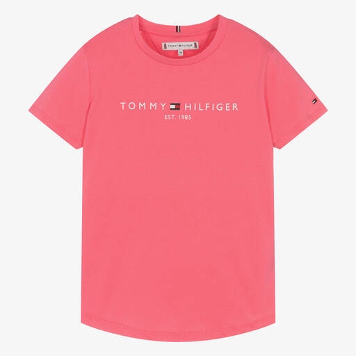 Tommy Hilfiger-Teen Girls Pink Cotton T-Shirt | Childrensalon